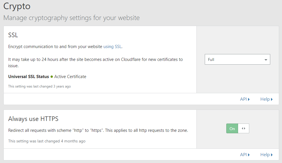 Cloudflare Crypto settings