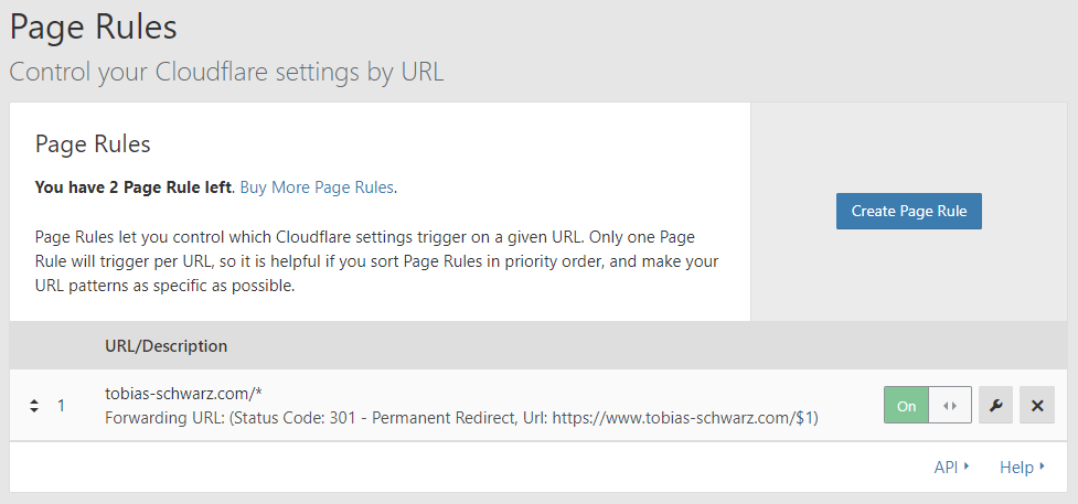 Cloudflare Page Rules settings