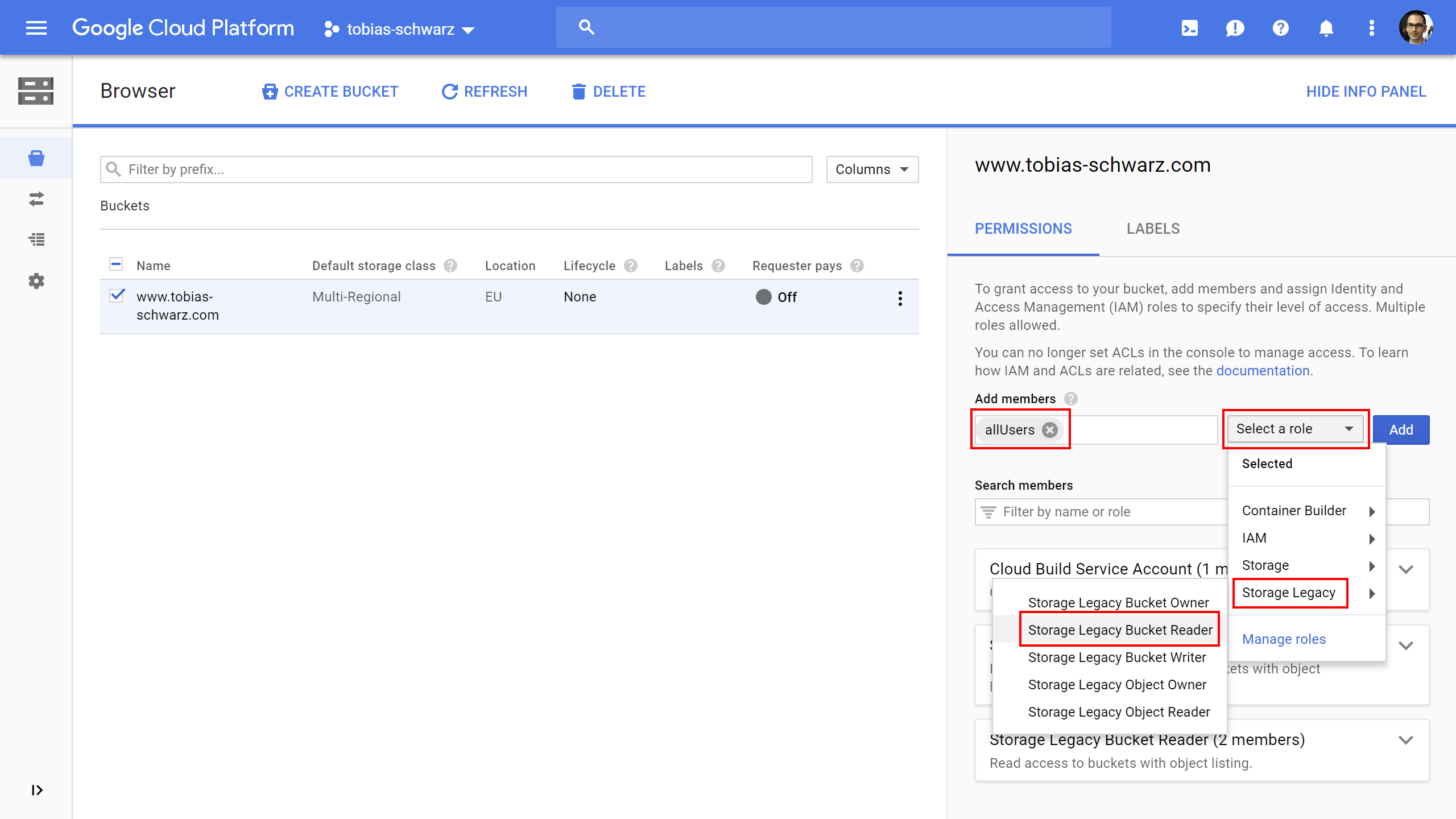 Google Cloud Space - Bucket Permissions for all users
