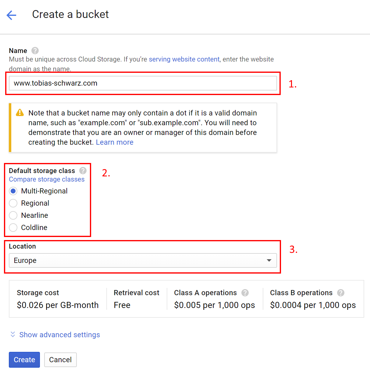 Google Cloud Space - Create Bucket