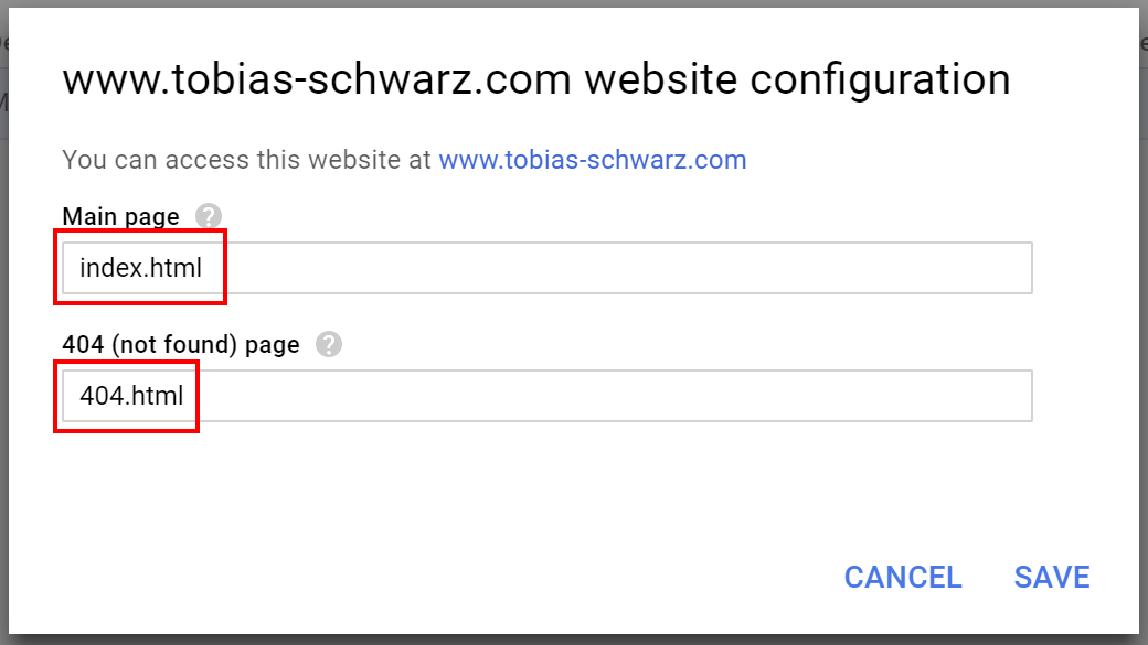 Google Cloud Space - website configuration